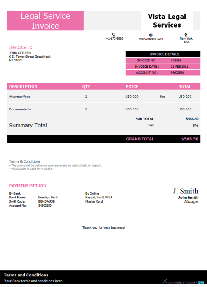 Download USA Vista Legal Services invoice Photoshop template